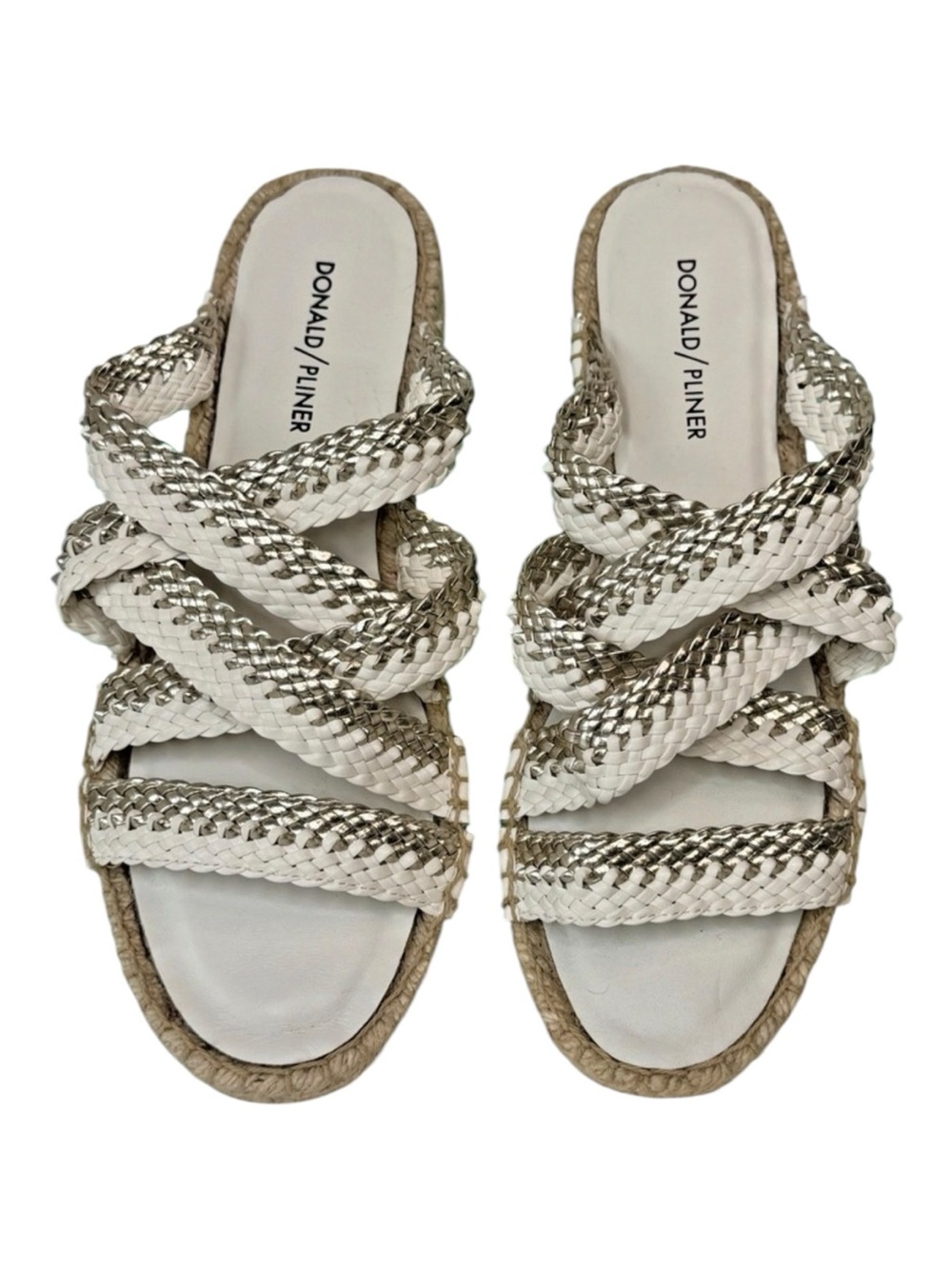 NWOB Donald J. Pliner Rhonda White & Silver Braided Slide Sandals Sz 8.5